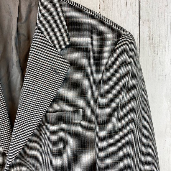 Chaps Ralph Lauren Gray Pin Check Silk Wool 2-Button Blazer Coat Size 40R - Picture 4 of 13